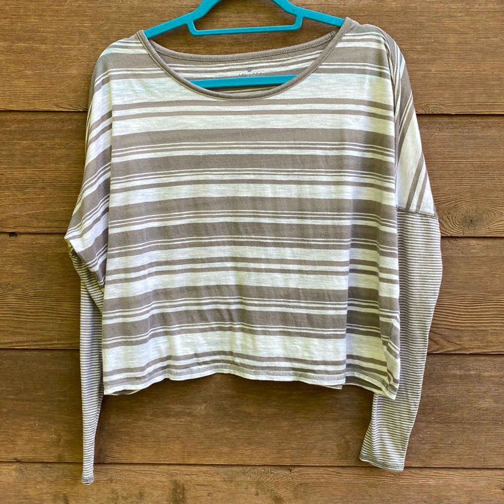 Athleta Serenity Striped Dolman Sleeve Crop Shirt